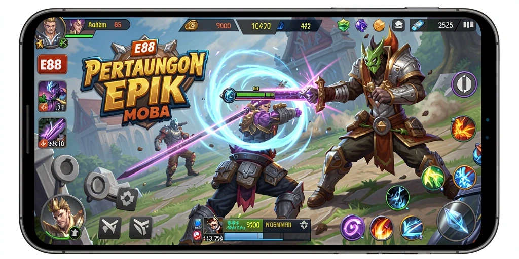 Gameplay seru dalam E88 dengan pertarungan tim yang intens.