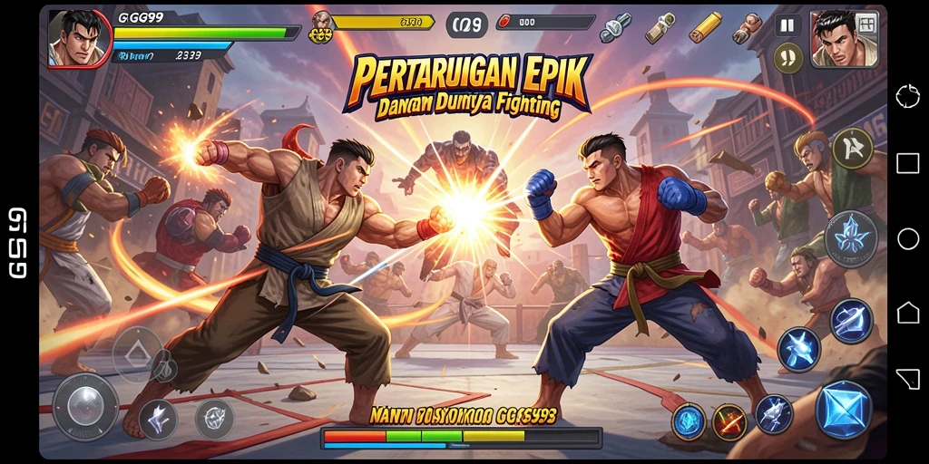 Tangkapan layar GG99 menampilkan pertarungan epik antara karakter-karakter yang kuat.