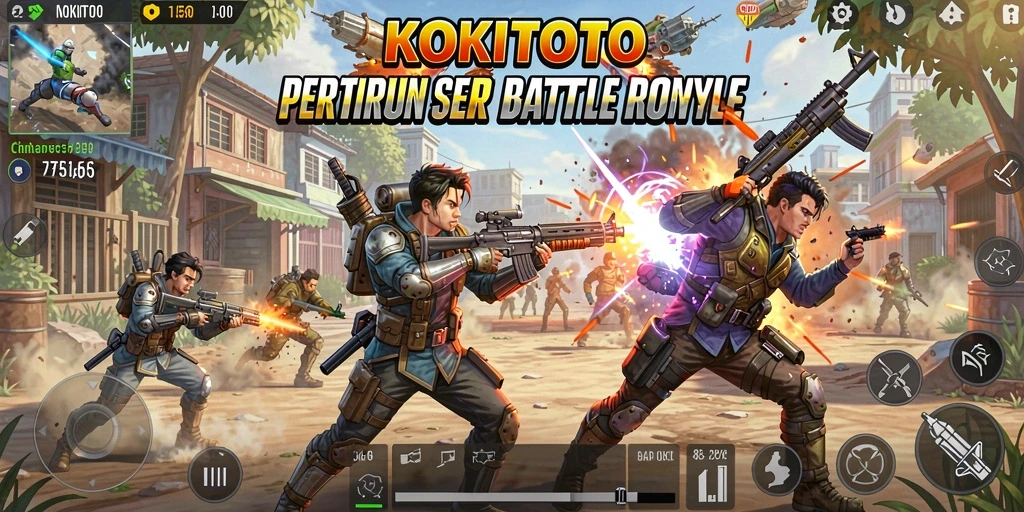 Tangkapan layar KOKITOTO menunjukkan aksi seru dalam pertarungan Battle Royale.