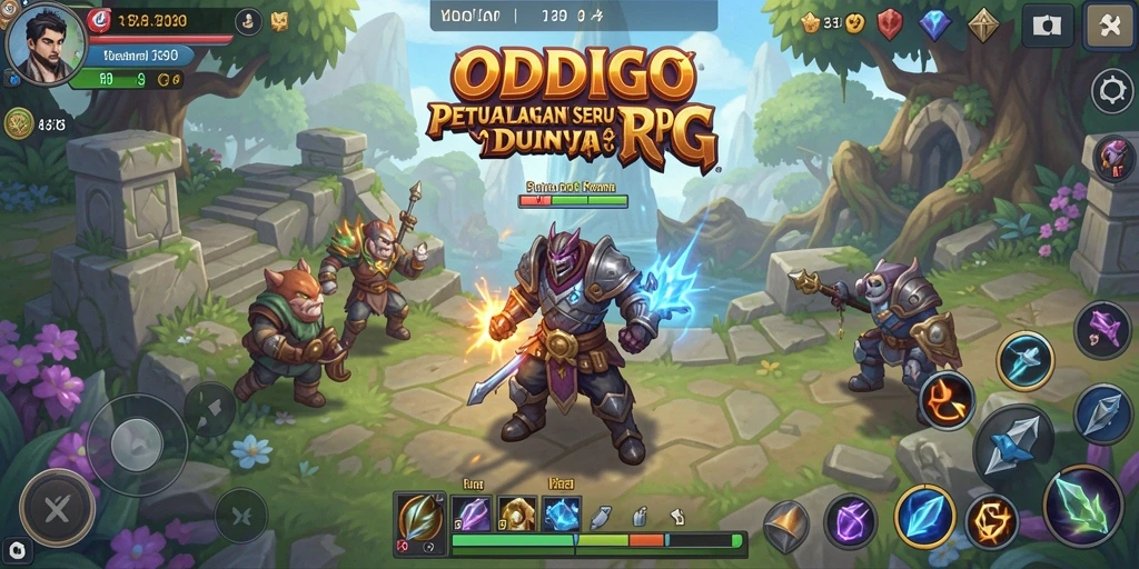 Screenshot ODDIGO menampilkan aksi seru dalam pertempuran RPG.
