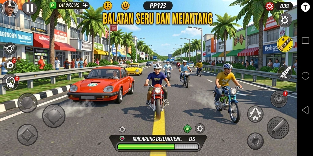 Tampilan gameplay PP123 yang mendebarkan di jalan balap.