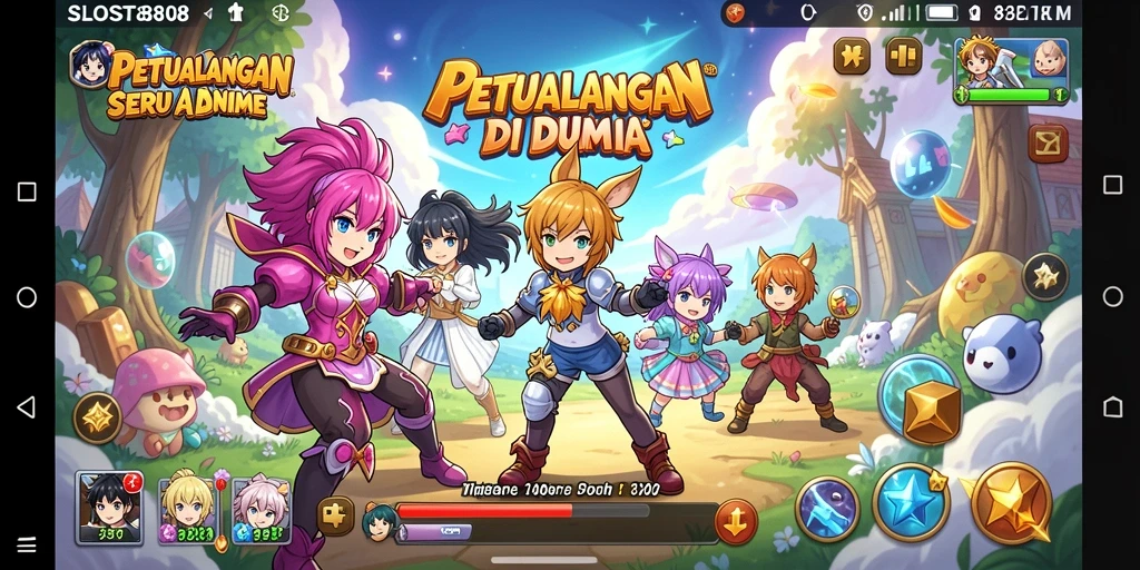 Tampilan gameplay SLOST8808 dengan karakter anime yang menarik.