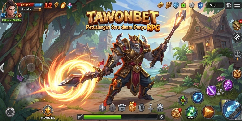 Tampilan gameplay menarik TAWONBET dengan karakter yang beraksi di dunia fantasi.