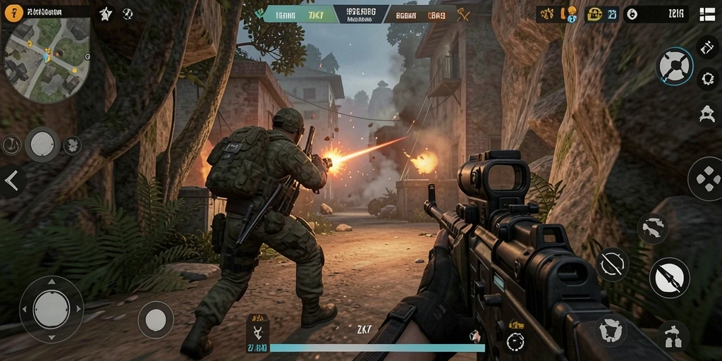Tampilan gameplay ZK7 dengan aksi pertempuran yang mendebarkan.